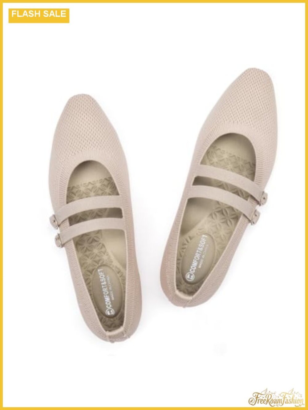 Knit Mary Jane Flats Adjustable Double Strap Foldable Travel Office